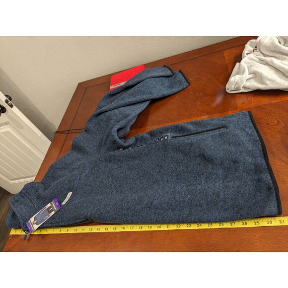 Eddie Bauer Fleece Sweater XXL Heather Navy Classic Fit High Neck 1/4 Zip Staple - Picture 10 of 12